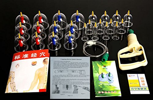 Glield 24pcs Cups Biomagnetic Chinese Cupping Therapy Set for Muscle Soreness, Pain Relief, Injury Recovery, Toning & Cellulite BG01