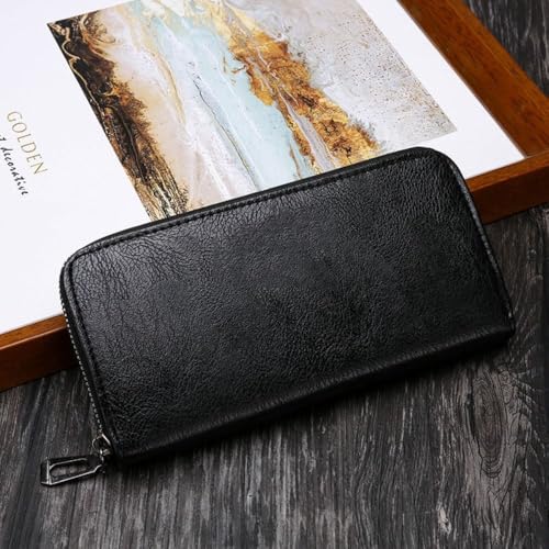 Phone Bag Large Capacity Solid Color Card Holder PU Wallet Men(Black)4