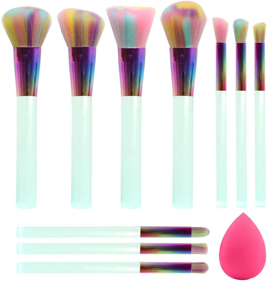 BEAKEY 10 PCs Makeup Brush Set Premium Synthetic Foundation Eyeshadows Blush Kabuki Brushes with a Makeup Sponge