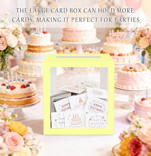 Image of SietDESEO Yellow Card Box for Party with Clear Window Large Gift Card Box Holder for Wedding Reception Birthday Graduation Baby Shower Raffle Ticket Box