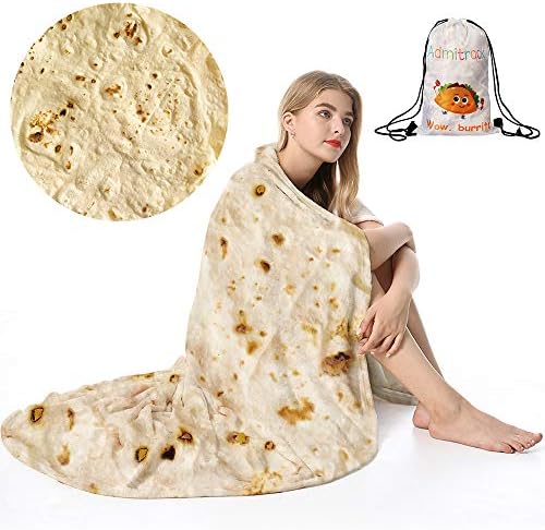 Admitrack Tortilla Wrap Blanket,Burritos Round Wrap Blanket,Tortilla Throw Blanket,Funny Realistic Food Round Blanket,Novelty Burritos Throw Blanket for Adults&Kids
