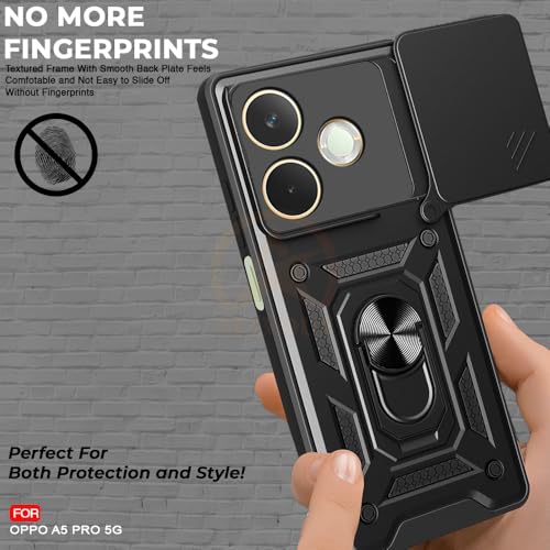 Image of Armor Bumper Back Cover Case for Oppo A5 Pro 5G Rotating Camera Cover, Ring Holder & Kickstand | Heavy Duty & 360 Degree Protection Oppo A5 Pro 5G Back Cover (Black)