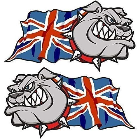 Sticar-it Ltd Handed Pair Of BRITISH BULLDOG Union Jack Great Britain British Flag Vinyl Car Bike Helmet Stickers Decal Small 50mm wide each Cover