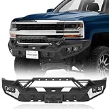 Hooke Road Earthshaker Front Bumper for 2016 2017 2018 Chevy Chevrolet Silverado 1500 Pickup Truck, Rock Crawler Replacement Bumper with Winch Plate Bull Bar D-ring Mounts