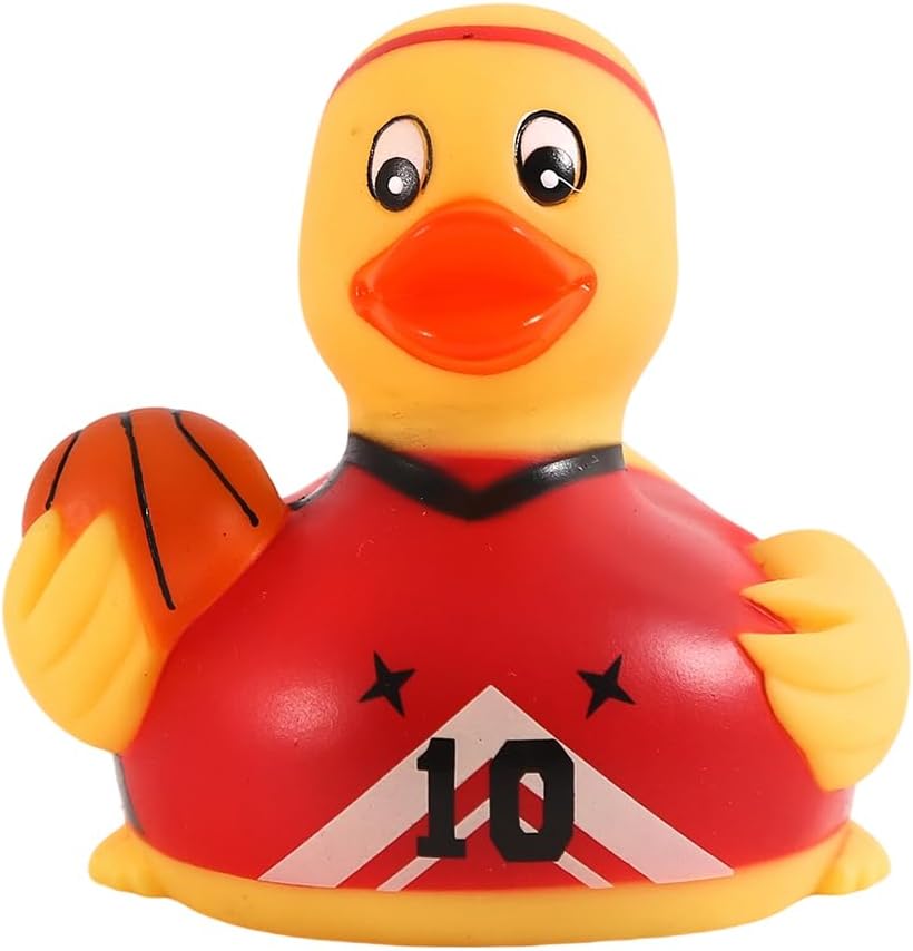 Waddlers Red Basketball Rubber Duck, New Fresh Colorful Design, Floating Upright Toy and Collectible Figurine, Sports Gifts.