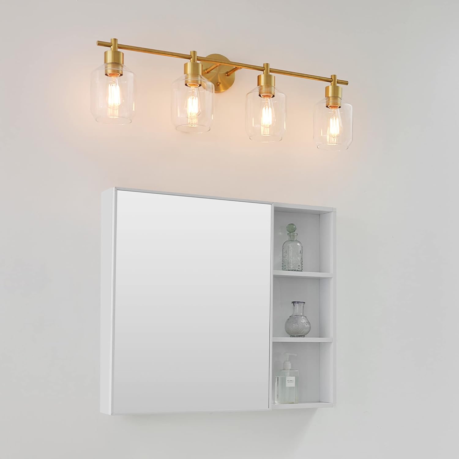 Globe Electric 52083 Cannes 4-Light Vanity Light, Matte Brass, Opal Glass Shades, Bulb Not Included