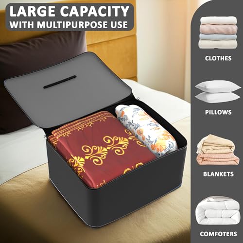 Image of Kuber Industries Storage Bag | Clothes Storage Bag | Rexine Underbed Storage Bag | Wardrobe Organizer for Blanket-Comforters | Foldable Attachi Bag with Handle | Black Patti | Large | Grey