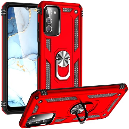 Dionsibei Military Grade Drop Impact for Samsung Galaxy A03S Case 360 Metal Rotating Ring Kickstand Holder Armor Heavy Duty Shockproof Case for Galaxy A03S Phone Case (Red)