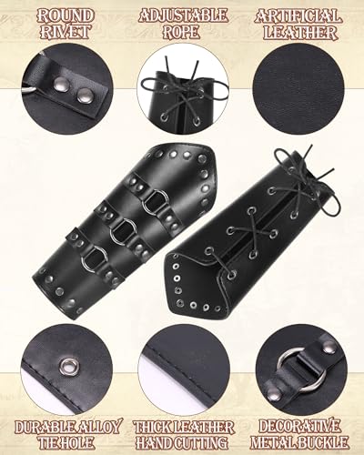 5PCS Renaissance Accessories Medieval Belt Leather Bracers Belt Pouch Keychain Renaissance Costume Set for Halloween4