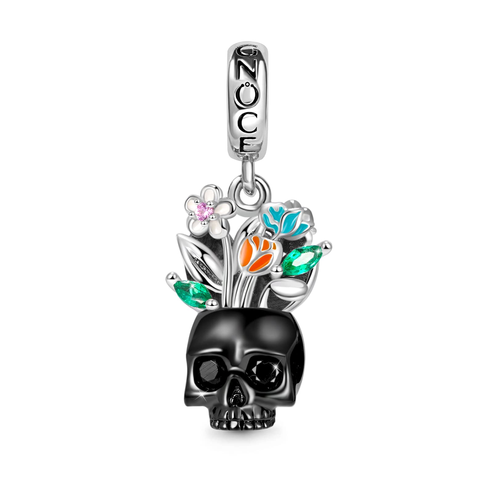 GNOCE Skull Charm Bead Sterling Silver/Silver Plated Skeleton Gothic Punk