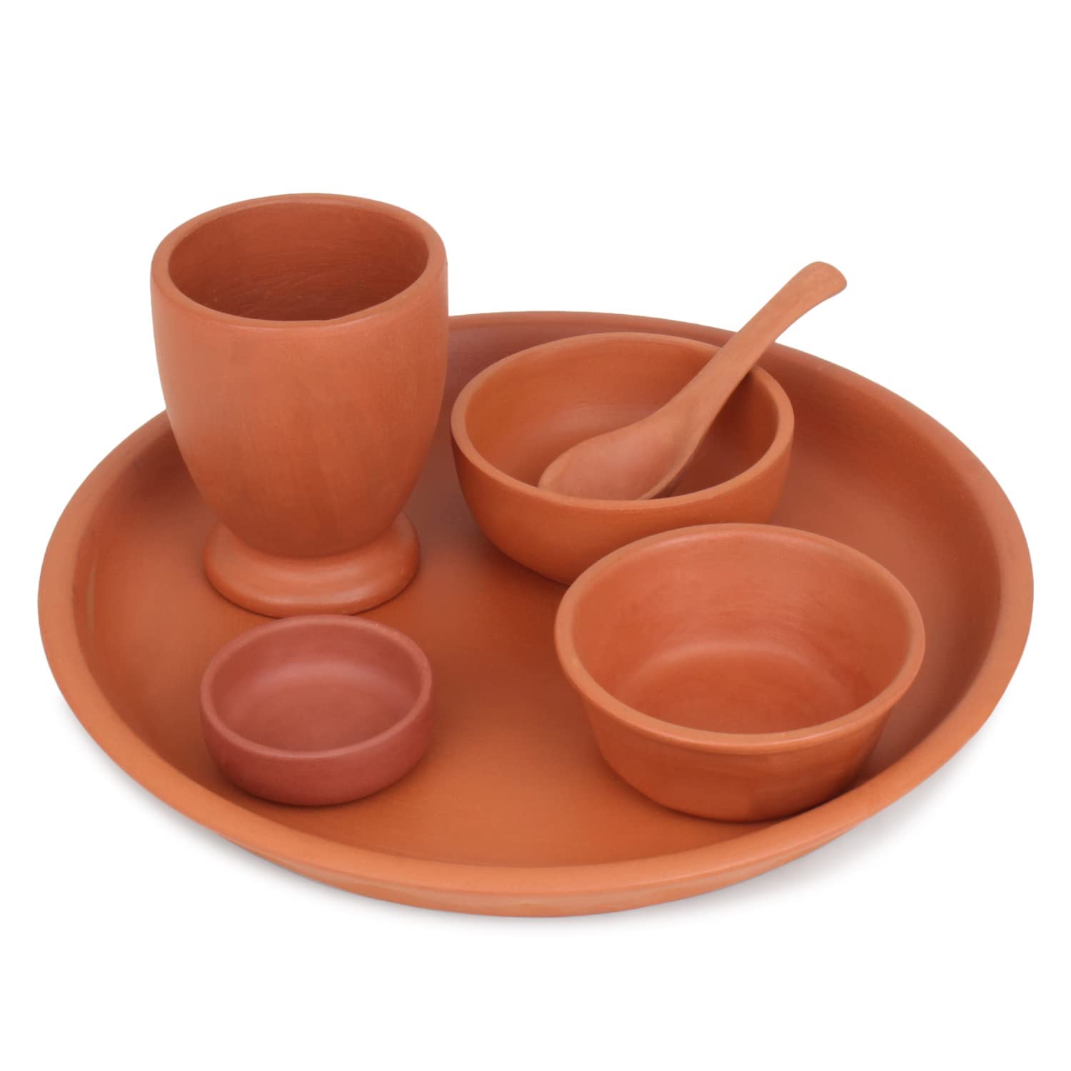 KSI Clay Terracotta Dinner Set Clay Thali Set with Plate Glass Bowl