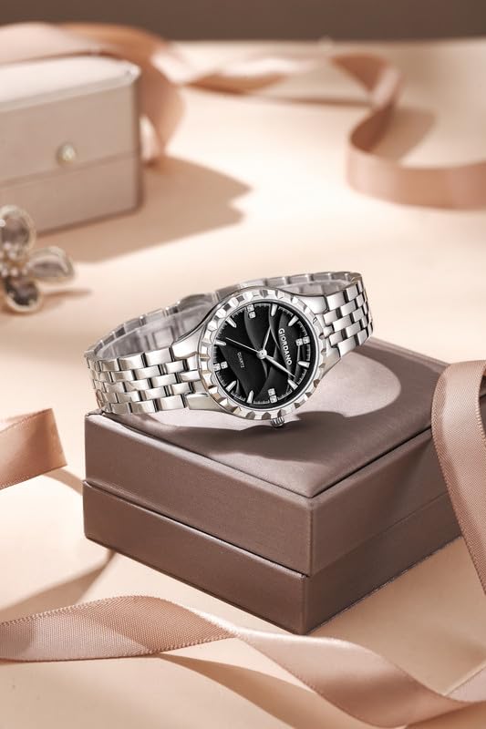 Image of Giordano Analog Quartz Watch for Women with Textured Round Dial, Luminous Hands and Markers, Stainless Steel Strap - GZ-60164