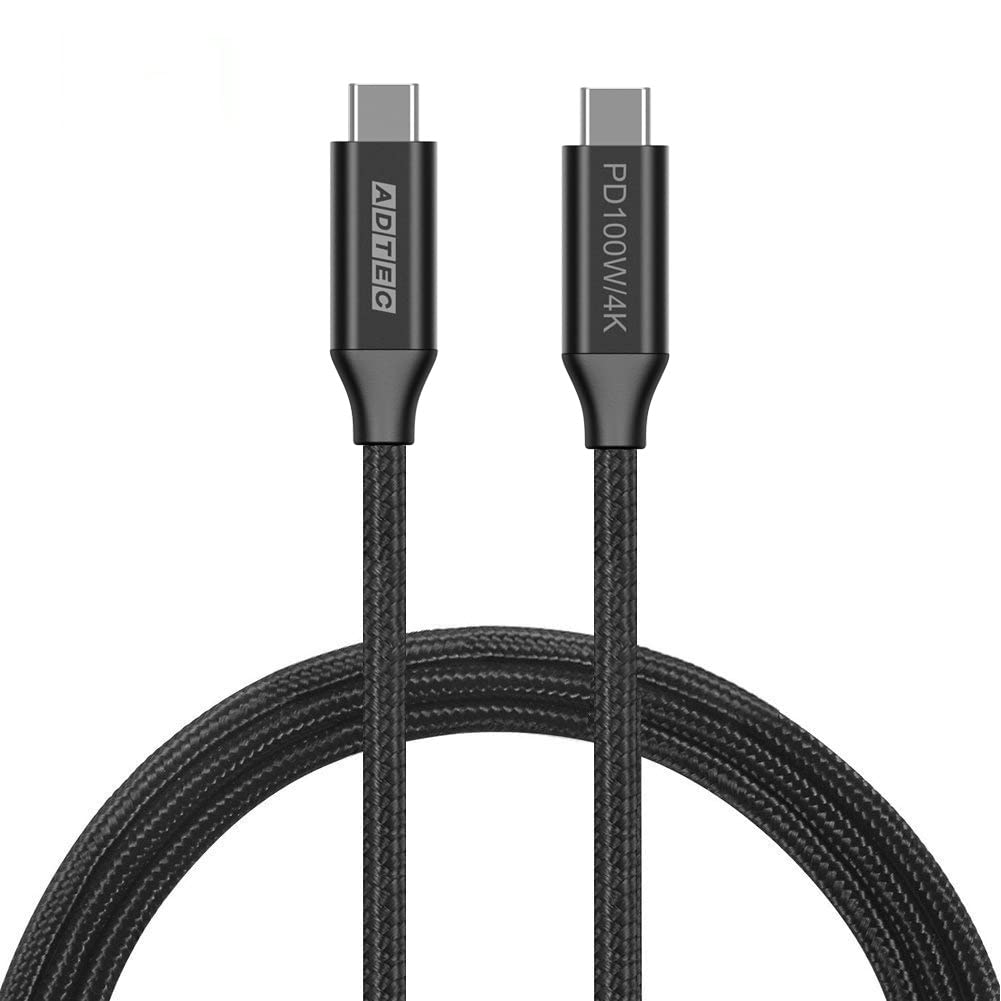 アドテック USB 3.2 Gen2 1.0m eMarker搭載 USB Type-C ケーブル PD 100W 5A対応 eMarker搭載 10Gbps 高速データ転送 4K 60Hz 映像出力 DisplayPort Alt Mode DP-ALT タイプC スマホ タブレット ノートPC 充電 高速充電 急速充電 1m ブラック APC-V1010CC-4KU3G2-B