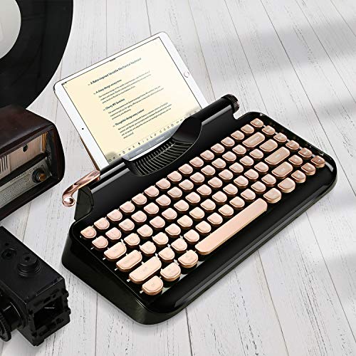Rymek Typewriter Style Mechanical Wired & Wireless Keyboard With Tablet Stand, Bluetooth Connection(Black) #TOP4