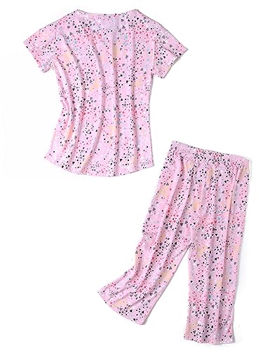 Image of ENJOYNIGHT Womens Pajama Sets Cotton Pj Set Short Sleeve Top With Capri Pants Sleepwear 2 Piece Lounge Set