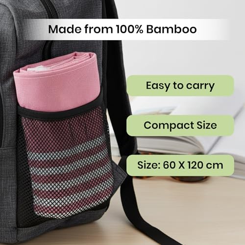Image of Mush Grab & Go Bamboo Travel Towel | 100% Bamboo Bath Towel for Beach, Hiking & Gym Towel for Men Workout | Quick Dry & Compact Towels with Travel Bag | 60x120 cms, 250GSM | Pack of 2 (Red & Grey)