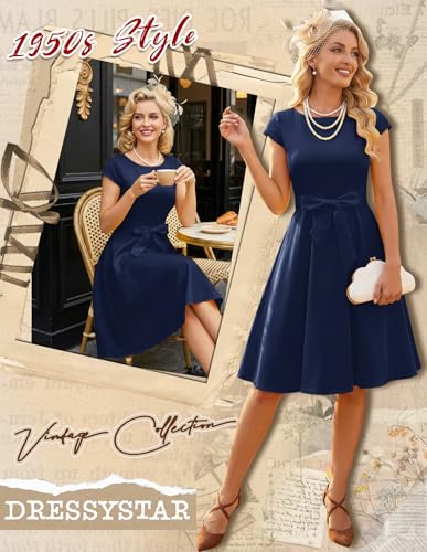 Image of Dressystar Women's Vintage 1950s A Line Cap Sleeve Cocktail Party Dress