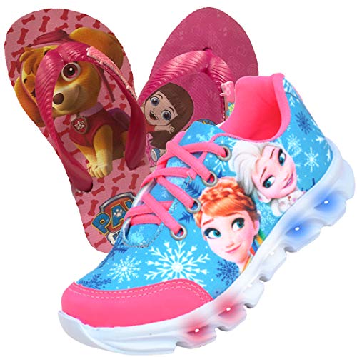 Tênis Feminino Infantil Led Luzinha Frozen + Chinelo (26)