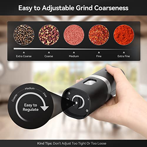 Bonnight Electric Salt And Pepper Grinder Set, Automatic Salt & Pepper Mill Refillable With Rechargeable Base, Usb Cables, 2 Adjustable Coarseness Mills, One Hand Operation, Led Light #TOP3