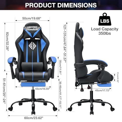 Image of HOFFREE Gaming Chair with LED RGB Lights with Massage and Footrest Ergonomic Computer Chair High Back Video Game Chair with Adjustable Lumbar Support Linkage Armrest Blue and Black
