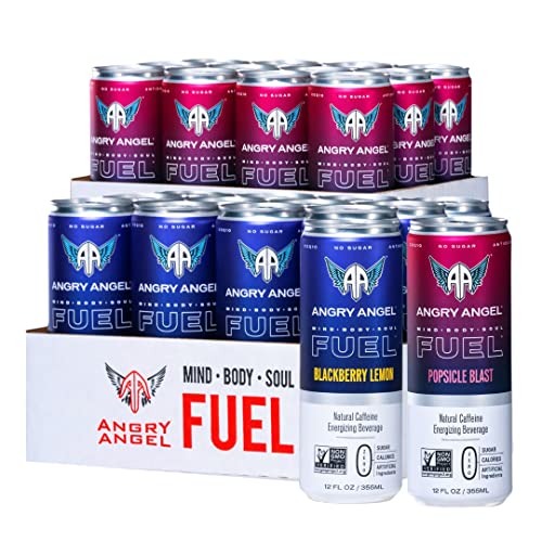 Angry Angel Blackberry Lemon & Popsicle Blast Natural Energy Drink - (24 Count) Mixed Pack - Zero Sugar - Coq10 - Important B Vitamins - 12 Oz Cans #TOP29