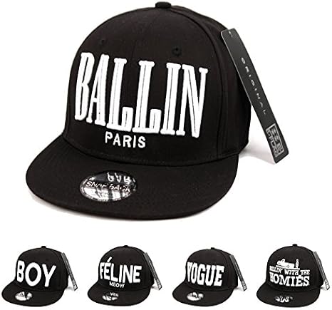 Embroidered Logo Flat Bill Black Snapback Cap