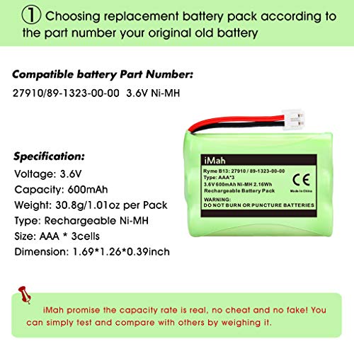 Imah 27910 Cordless Phone Battery 89-1323-00-00 Compatible With Vtech Mi6896 Motorola Sd-7501 At&T Sb67108 23-894 23-959 3Sn-Aaa55H-S-J1 Cph-464D | 3.6V Ni-Mh 600Mah, 3-Pack #TOP1