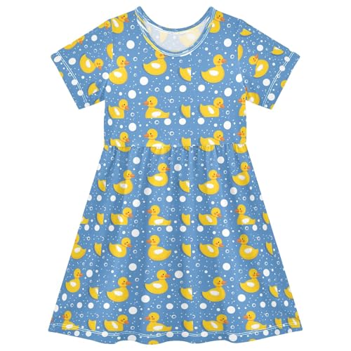 senya Summer Girl Dresses Rubber Duckies with Bubbles Toddler Short Sleeve A-line Dress Casual Sundress