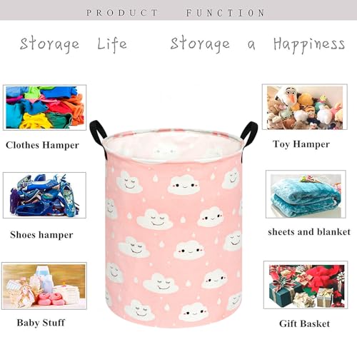 Image of Kids Laundry Hamper Clothes Gift Basket Storage Laundry Baskets Organizer Bin with Handles for Nursery Room (Smile)