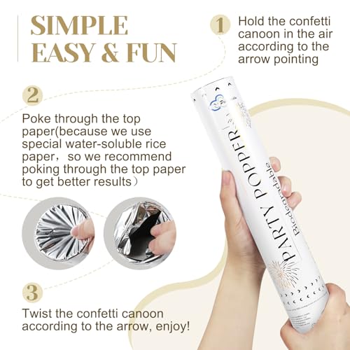 White Mix Gold Rice Confetti Cannon,6Pack Biodegradable Mulitcolor Confetti Poppers Party Shooters,12inch Party Poppers For Lawns Wedding,Birthday,Celebrations,Photo Shoots and New Years.
