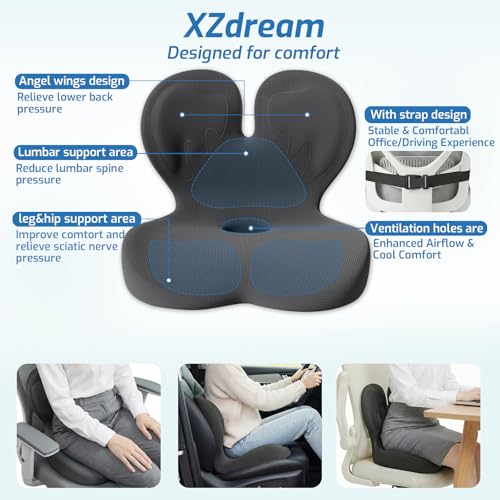 Image of Seat Cushion, Office Chair Cushion with Lumbar Support Pillow, Memory Foam Car Cushions, for Long Sitting, Tailbone & Back Pressure Relief,Sciatica Pad for Office, Car, Home Chairs