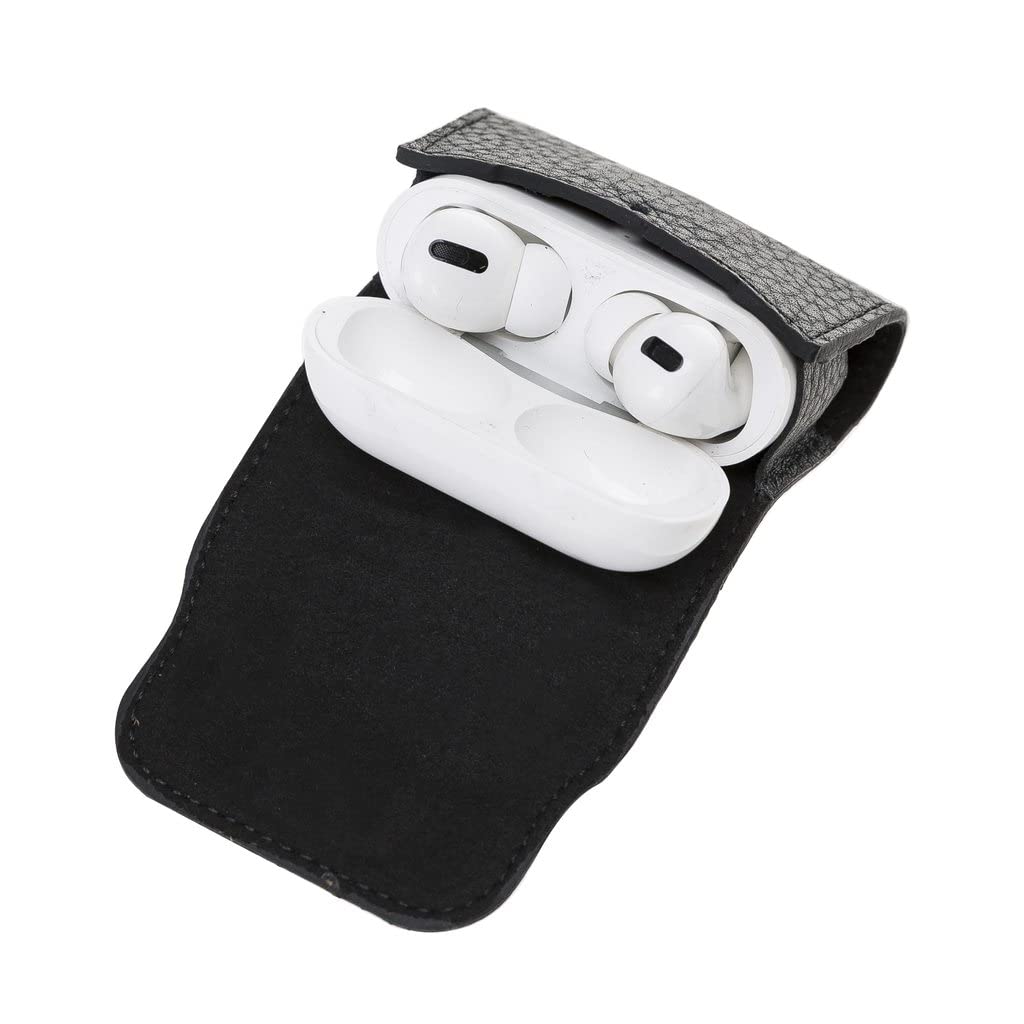 HARDISTON Genuine Leather Handmade Apple AirPods Pro - Soft Case with Keychain Clip - Support Wireless Chargers - Compatible with AirPods Pro (Black)