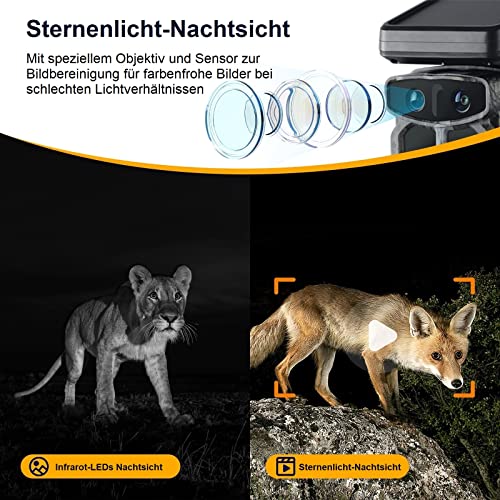 Foto von NEXCAM Solar Wildkamera WLAN, 60MP 4K Dual-Objektiv Jagd Wildkamera mit Sternenlicht Nachtsicht Bewegung Aktiviert, 0,1s Auslösezeit, IP66 Wasserdicht Wildkamera für Wildtiere Überwachung