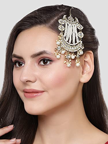 Image of Karatcart Gold Plated Pearl Beads Studded Floral Design Kundan Passa for Women