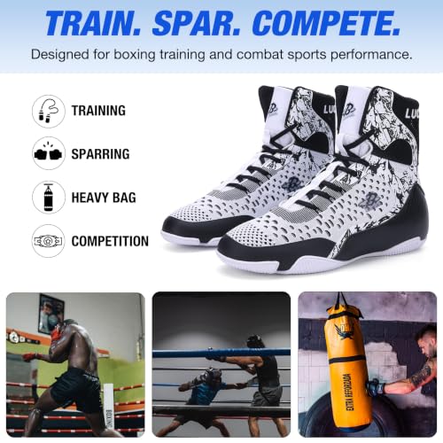 Image of Mens Boxing Shoes High Top Lightweight Breathable Boxing Boots with Ankle Support for Training and Sparring LS198