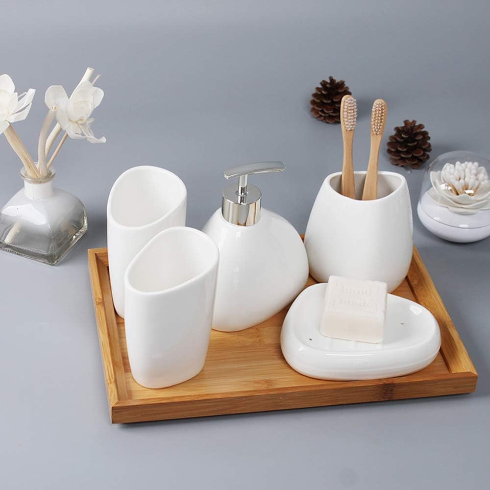 Set da Bagno in Ceramica per Bagno Accessori da Bagno Kit da Bagno Semplice in Ceramica Bianca da 6 Pezzi Set da Bagno Kit da Bagno