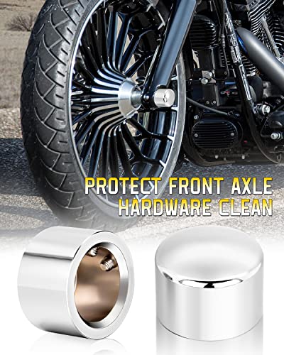 Anonemoto Chrome Front Axle Nut Covers, Front Axle Caps Compatible With Harley Davidson 2002-2023 Vrsc Softail Dyna Super Glide Sportster Xl 883 1200 Road King Electra Glide Street Glide Xg #TOP2