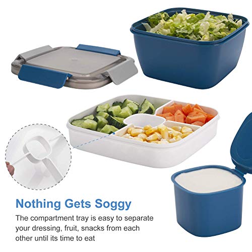 image for Freshmage Salad Lunch Container To Go, 52-oz Salad Bowls with 3 Compar