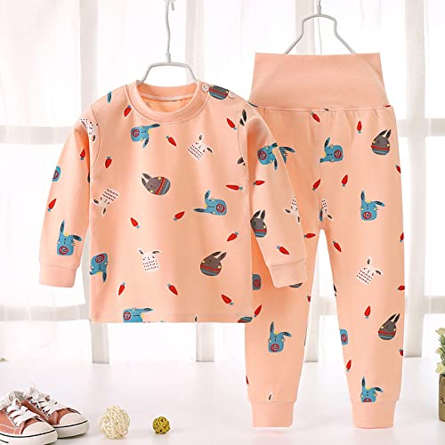 Pijamas macios para bebês e meninas com estampa de desenhos animados e cintura alta e manga comprida