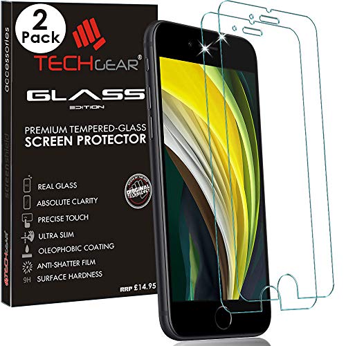 TECHGEAR [2-pack GLASS-editie voor iPhone SE 5G 2022/iPhone SE 2020 4,7 inch gehard glas schermbeschermer [2,5D ronde rand] [9H hardheid] [kristalhelderheid] [krasbestendig] [No-bubble]