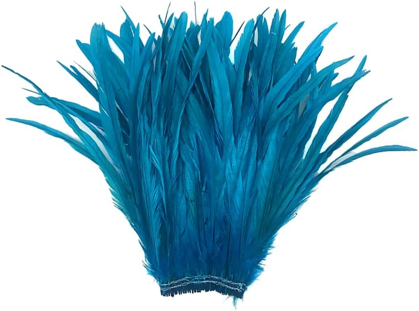 2.5 Inch Strip - 14-16" Turquoise Blue Strung Natural Bleach & Dyed Coque Tails Feathers Mardi Gras Supply | Moonlight Feather image 3