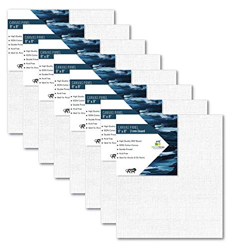 HomeStrap Cotton Canvas Board Medium Grain 2MM Board- White (8 x 8 Inches (Pack of 8)) HomeStrap Cotton Canvas Board Medium Grain 2MM Board- White (8 x 8 Inches (Pack of 8))