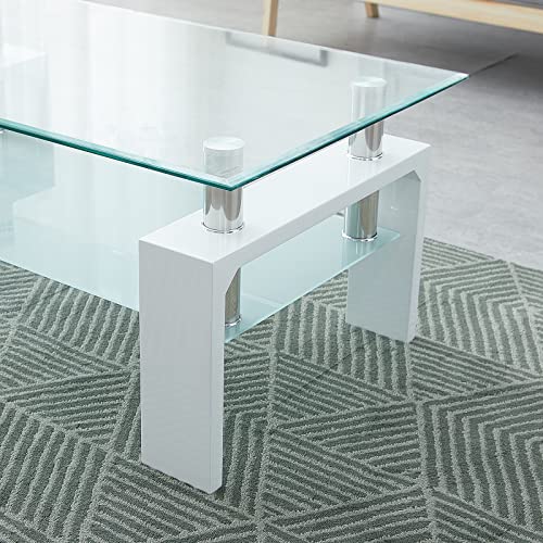 Clipop Rectangle Glass Coffee Table W/Tempered Glass Tabletop Stainless Steel Tube thumb #5