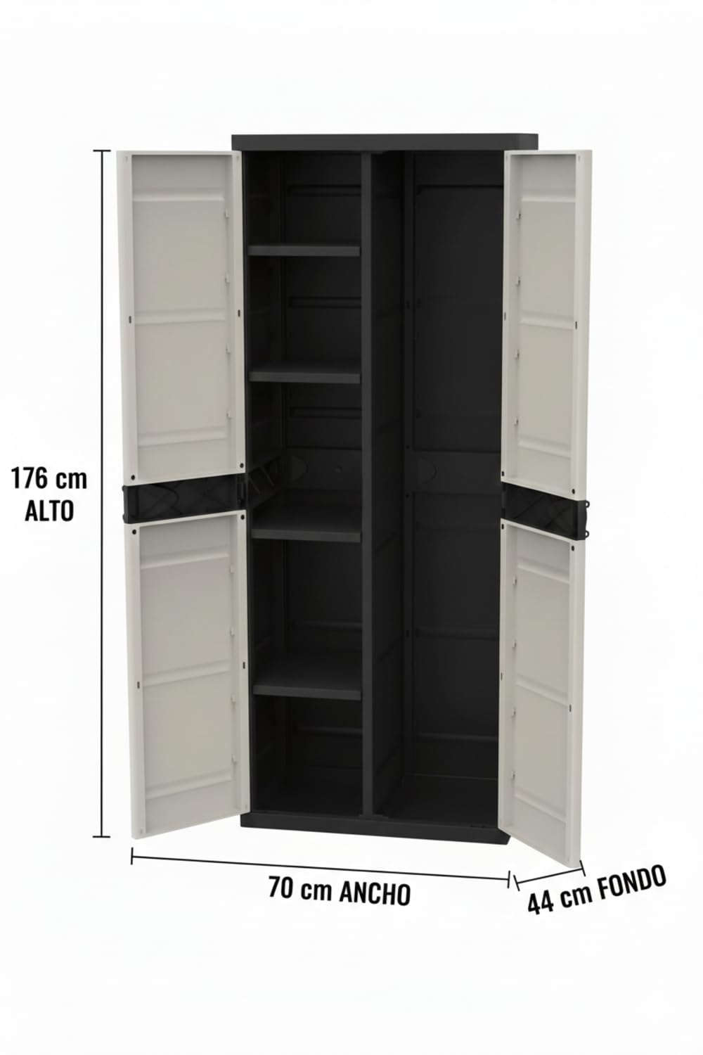 Recamania Armario Escobero Titanium – Mueble Auxiliar con 2 Puertas y Estantes Regulables, 70 x 44 x 176 cm