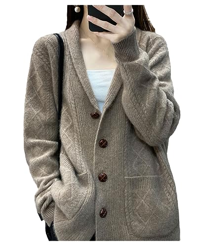 Autumn Winter Knitted Cardigan Women's Wool Cashmere Sweater V-Neck Loose Large Size Coat Jacket Female