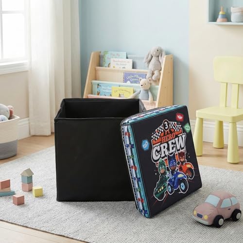 Image of Kudos Kids PJ Masks Print Foldable Storage Box | Non-Woven Fabric Toy Storage Basket | Multipurpose Clothes & Laundry Organizer with Lid (Black)