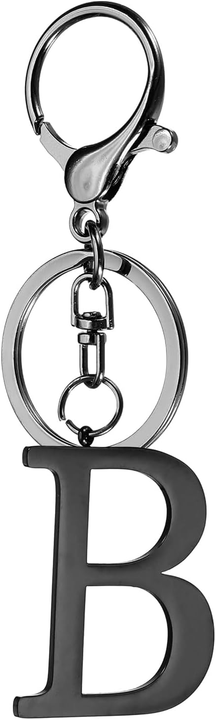 – Initial Letter A Key Chain, Initial Key Chain Stainless Steel Alphabet Keyring Charm Pendant Key Rings (Black)