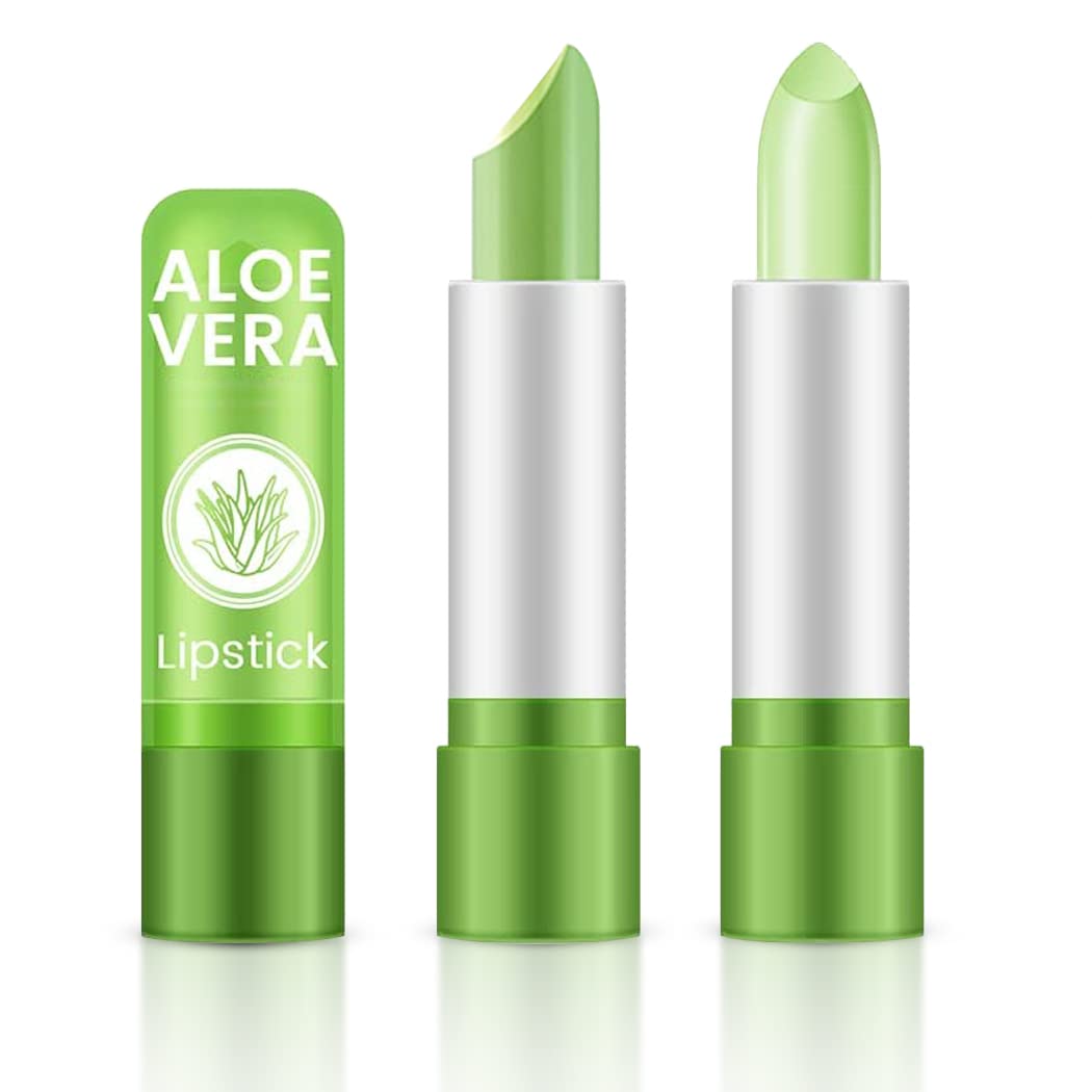Ksndurn 2 Pcs Aloe Vera Lipstick, Color Changing Lipstick - Moisturizer Magic Temperature Color Change Lip Gloss/Aloe Vera Lipstick