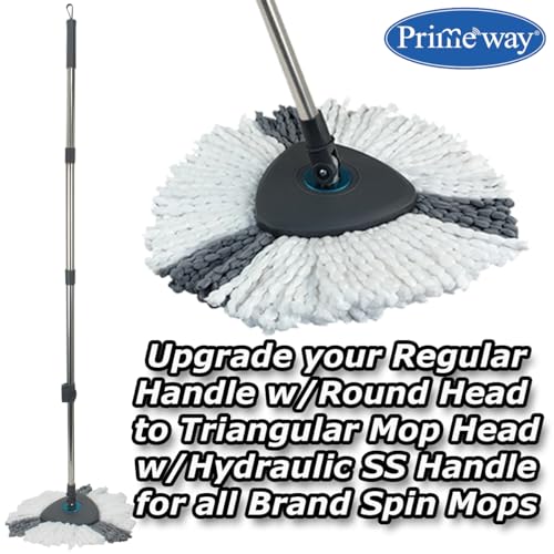 Image of Primeway Stainless Steel Handle for Spin Mops | 15cm Triangle Disc Plate Head with Extendable Rod Stick Accessory Replacement Set Without Refills | 110~130cm | Grey
