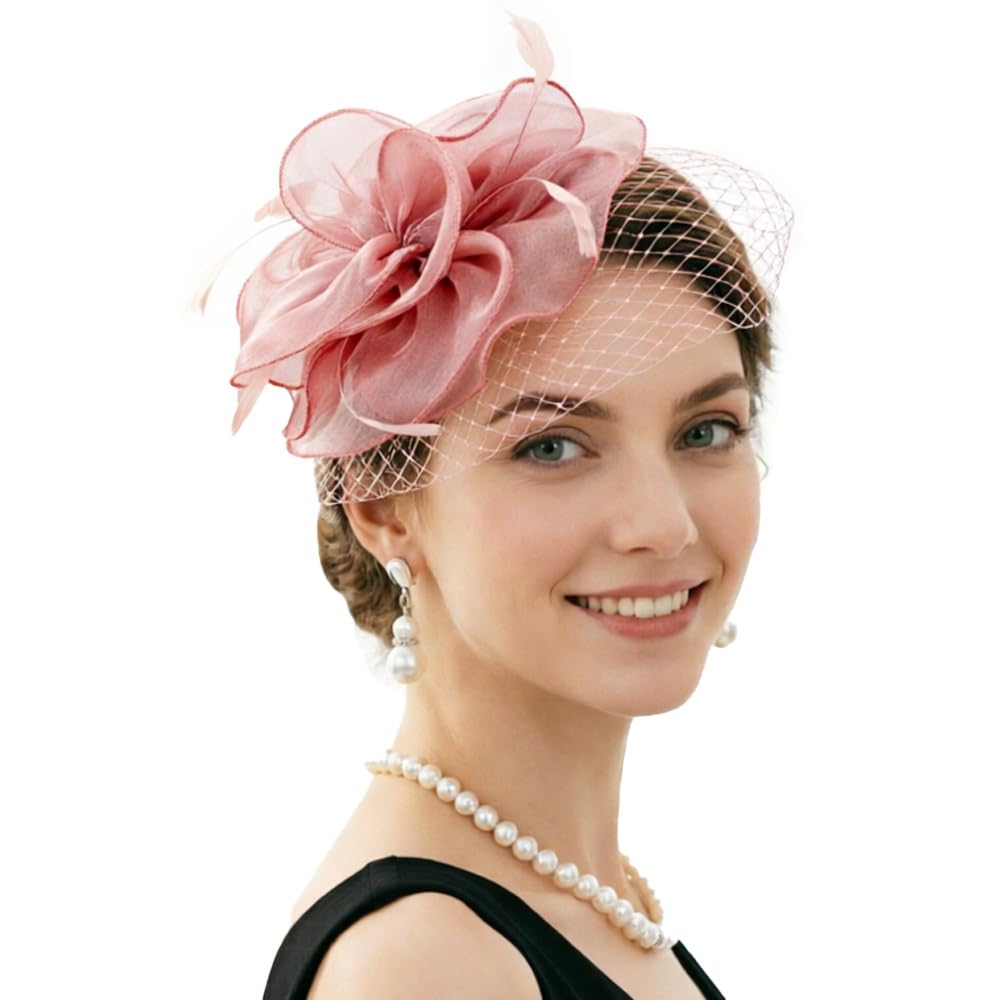 DRESHOW Fascinators Hat Feather Headband Women's Fascinators Tea Party Headwear with Clip Flower Head Band for Girls &amp; Women